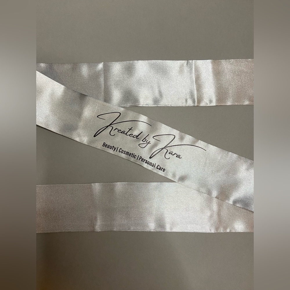 Silver Satin Edge Wrap, BLACK writing - Picture 2 of 3